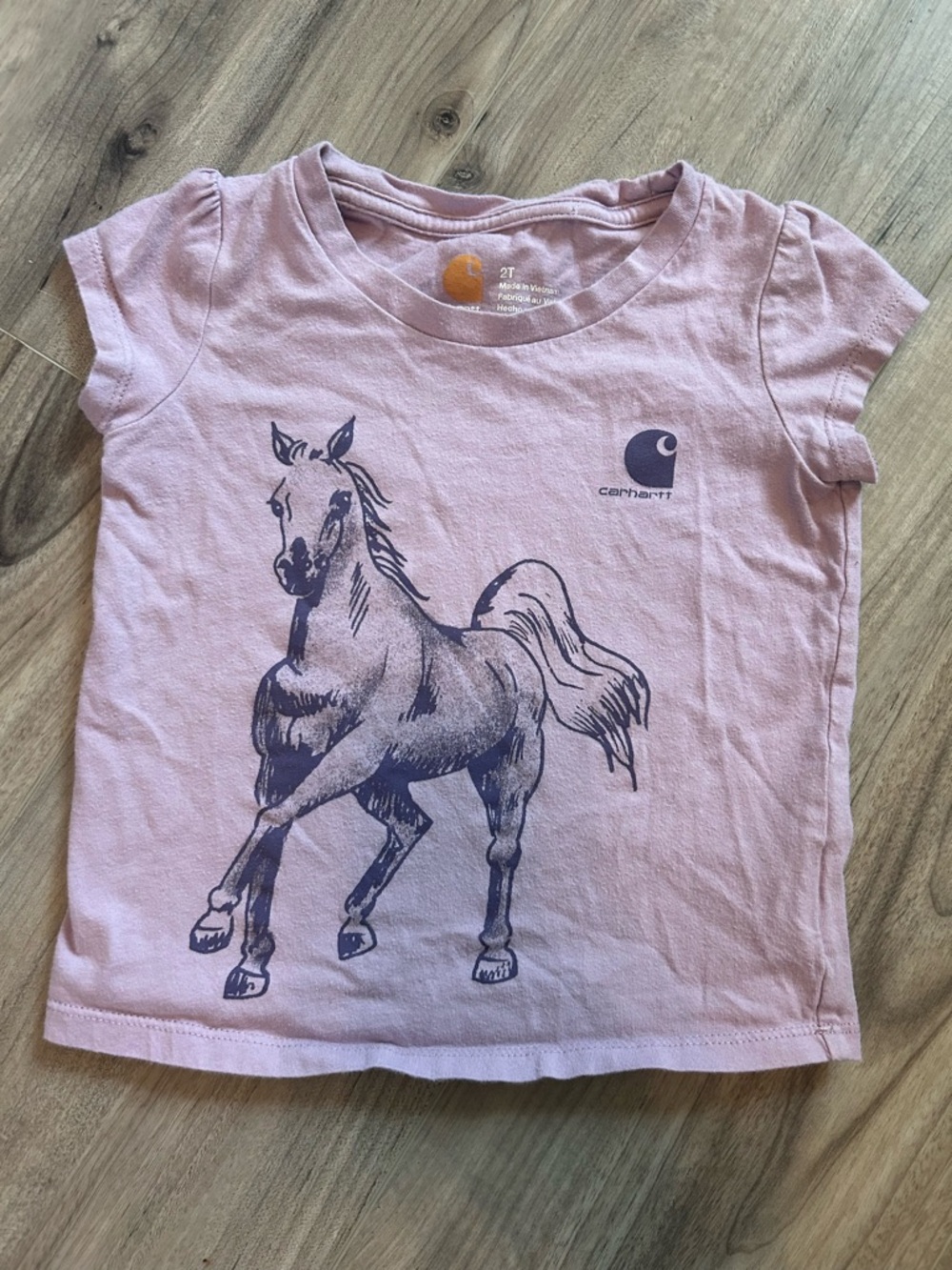 Carhartt Girls' Light Pink Tee with Navy Horse Graphic